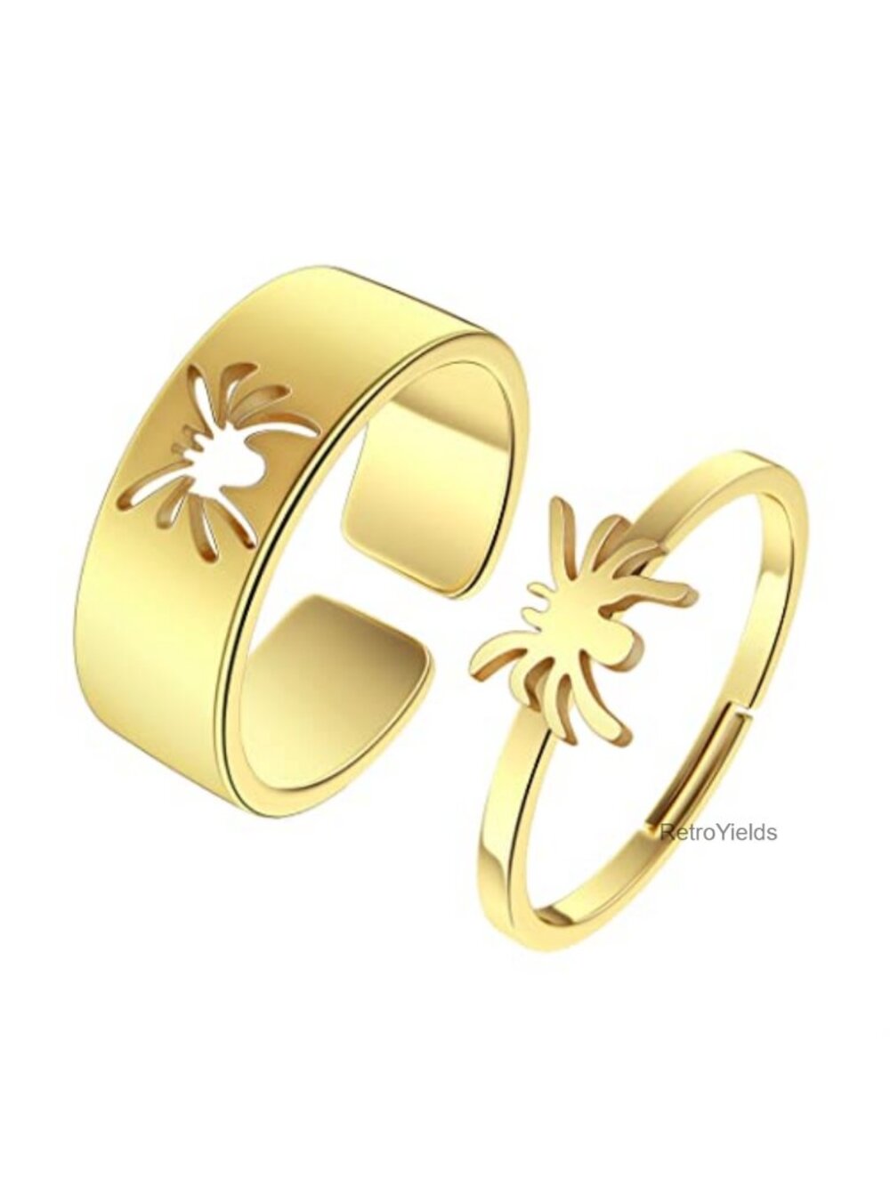 2PC 316L Stainless Steel Matching Couple Promise Rings Adjustable Unisex